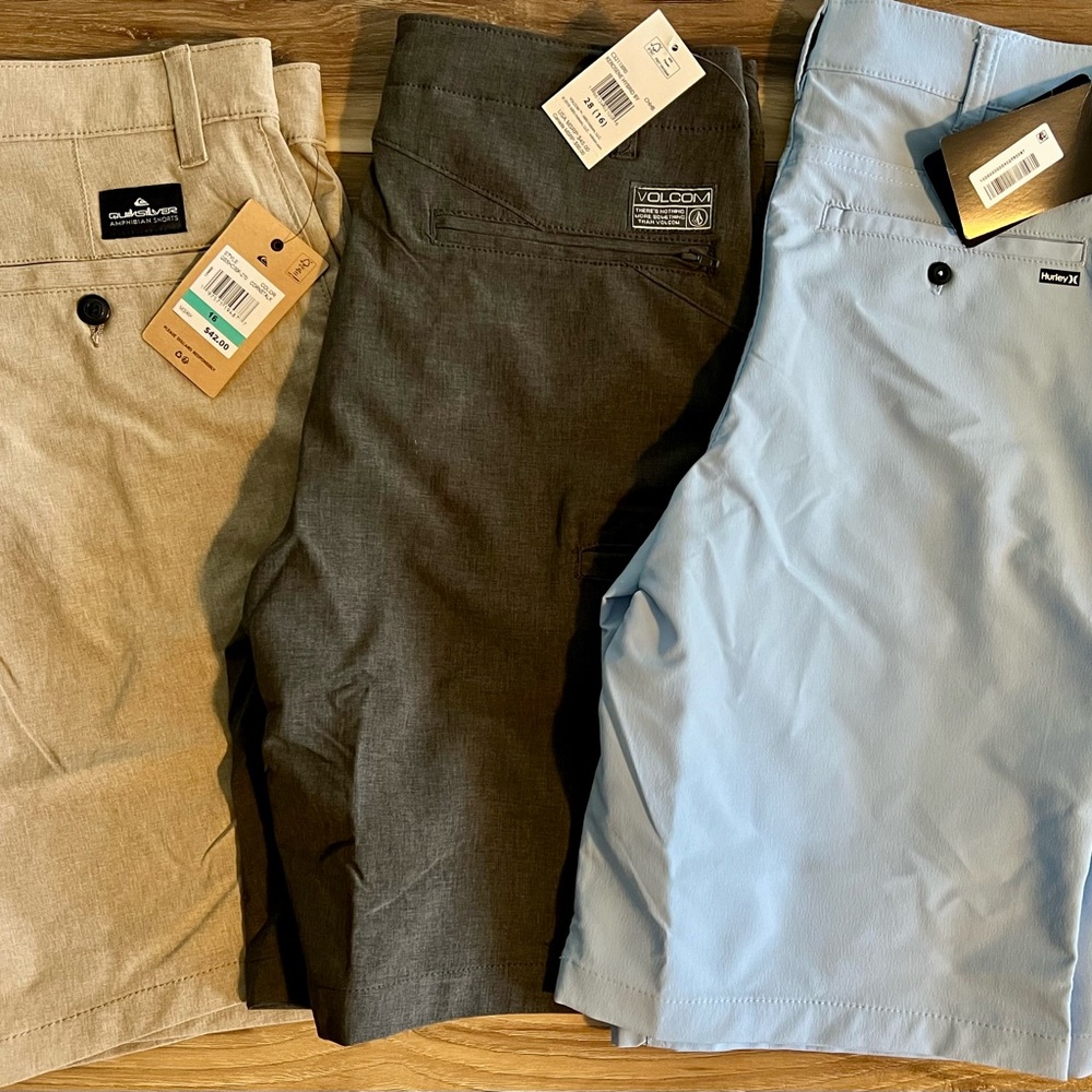 Boy Surf Shorts Trio - Tan, Gray, Light Blue